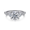 14K White Gold Round Three Stone Lotus Diamond Engagement Ring