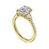 14K Yellow Gold Oval Three Stone Lotus Diamond Engagement Ring