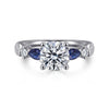 14K White Gold Round Five Stone Sapphire and Diamond Engagement Ring