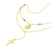 Tri-Color Virgin Mary and Cross Duo Necklace