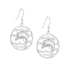 Plated Sterling Silver Circled Dolphin Drop Earrings