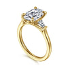 14K Yellow Gold Oval Three Stone Lotus Diamond Engagement Ring