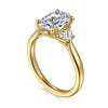 14K Yellow Gold Oval Three Stone Lotus Diamond Engagement Ring
