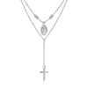 Sterling Silver Virgin Mary and Cross Drop Adjustable Choker