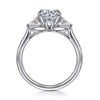 14K White Gold Three Stone Round Lotus Diamond Engagement Ring