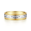 14K White-Yellow 6mm - Engraved Men's Wedding Band in Satin Finish
