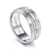 14K White Gold 8mm - Engraved Men's Wedding Band in Satin Finish