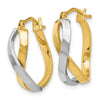 14K with Rhodium Polished Hinged Hoop Earrings
