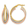 14K Tri-color Polished and Textured Twisted Hoop Earrings