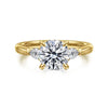 14K Yellow Gold Round Three Stone Lotus Diamond Engagement Ring