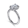 14K White Gold Oval Hidden Halo Diamond Engagement Ring