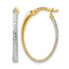 14K w/White Rhodium D/C Oval Hoop Earrings