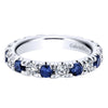 14K White Gold French Pavé Set Sapphire and Diamond Eternity Band