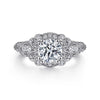 Vintage Inspired 14K White Gold Fancy Halo Round Diamond Engagement Ring