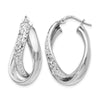 Sterling Silver RH-plated Polished / Textured Fancy Hoop Earrings