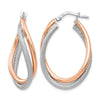 Sterling Silver Rose-tone Textured Hoop Earrings