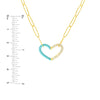 50/50 Lt. Turquoise Enamel Diamond Heart Necklace