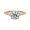 14K Yellow Gold Round Three Stone Lotus Diamond Engagement Ring