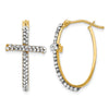 14K Crystals Polished Cross Hoop Earrings