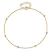 14K Two-Tone Diamond-cut Bead 6-Station 9 inch Plus 1 inch Extender - Total 10 inch Anklet