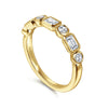 14K Yellow Gold Bezel Set Emerald Cut and Round Diamond Anniversary Band