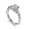 14K White Gold Round Three Stone Diamond Engagement Ring with Kite Side Stones