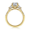 14K Yellow Gold Round Three Stone Lotus Diamond Engagement Ring