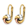 14K with White Rhodium and Rose Gold Plated Polished Love Knot Leverback Earrings