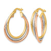 10K Tri-color Polished and Textured Twisted Hoop Earrings