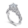 14K White Gold Floral Round Diamond Engagement Ring