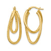 14K Polished and Textured Hinged Hoop Earrings