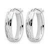 10K with White Rhodium Plating Polished and Diamond-cut Oval Hinged Hoop Earrings