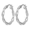 SS RH-plated Polished/Scratch-finish Twisted Hoop Earrings