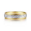 14K White-Yellow Gold 6mm - Two Tone Hammered Men's Wedding Band with Milgrain Edge