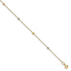 14K Two-Tone Diamond-cut Bead 6-Station 9 inch Plus 1 inch Extender - Total 10 inch Anklet