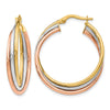 14K Tri-color Polished Twisted Hoop Earrings