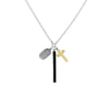 Sterling Silver Enamel Bar with Cross Mixed Charm Necklace