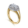 14K White-Yellow Gold Oval Double Halo Diamond Engagement Ring