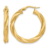 14K Polished Scratch-finish Twisted Hoop Earrings