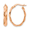 14K Rose Gold Polished and Twisted Oval Hoop Earrings
