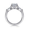 14K White Gold Round Three Stone Diamond Engagement Ring with Kite Side Stones