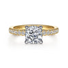 14K White-Yellow Gold Cushion Cut Diamond Engagement Ring