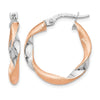 10K with White Rhodium and Rose Gold Plating Twisted Hoop Earrings