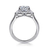 14K White Gold Round Three Stone Lotus Diamond Engagement Ring