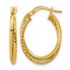 14K Gold Polished Textured Oval Hoop Earrings
