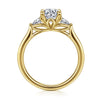 14K Yellow Gold Oval Three Stone Lotus Diamond Engagement Ring