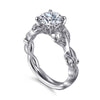14K White Gold Floral Round Diamond Engagement Ring