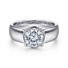 14K White Gold Wide Band Round Diamond Engagement Ring