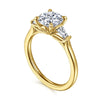 14K Yellow Gold Oval Three Stone Lotus Diamond Engagement Ring