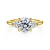 14K Yellow Gold Round Three Stone Lotus Diamond Engagement Ring